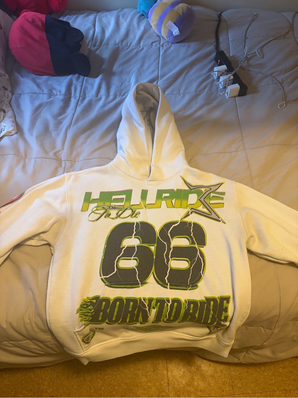 PacSun White Hoodie with Green Graphic Accents